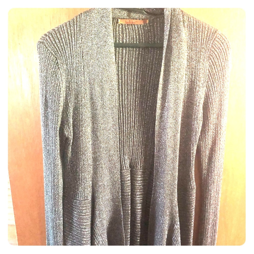 Silver metallic ribbed sweater shrug